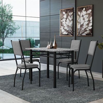 Conjunto Sala De Jantar Mesa Tampo Granito 1,20m Com 4 Cadeiras Diana Artefamol Preto/platina