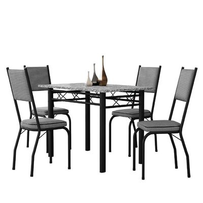 Conjunto Sala De Jantar Mesa Tampo Granito 1,20m Com 4 Cadeiras Diana Artefamol Preto/platina