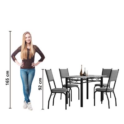 Conjunto Sala De Jantar Mesa Tampo Granito 1,20m Com 4 Cadeiras Diana Artefamol Preto/platina