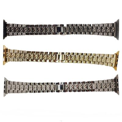 3 Pulseiras Smartwatch Inteligente Pedra Strass Aço 3 Elos