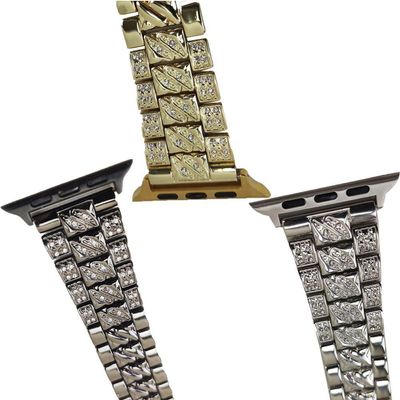 3 Pulseiras Smartwatch Inteligente Pedra Strass Aço 3 Elos