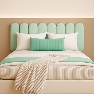 Cabeceira Queen Size Design Nuvem 45x20cm 8 Placas Em Suede Verde Claro