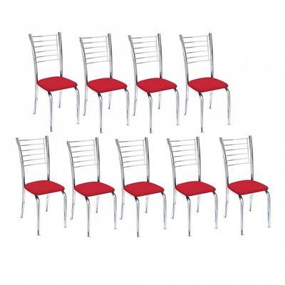 Kit 9 Cadeiras Lara Cromada Para Cozinha Vermelho