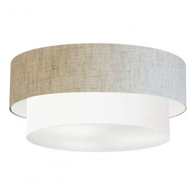 Plafon Duplo Cilíndrico Vivare Md-3065 Cúpula Em Tecido Bivolt Rustico-bege-branco 127/220v