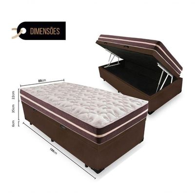Cama Box Baú Solteiro 88 Tecido Sintético Marrom Com Colchão Little Angel - Bello Box - Mola Superlastic 62x88x188cm