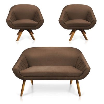 Kit 01 Namoradeira 02 Lugares E 02 Poltronas Giovana Suede Marrom
