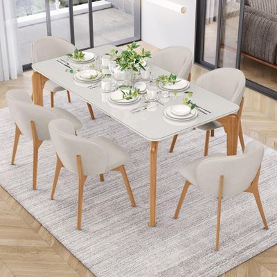 Kit 02 Cadeiras de Jantar e Estar Living Estofada Mia L02 Linho Cru - Lyam Decor
