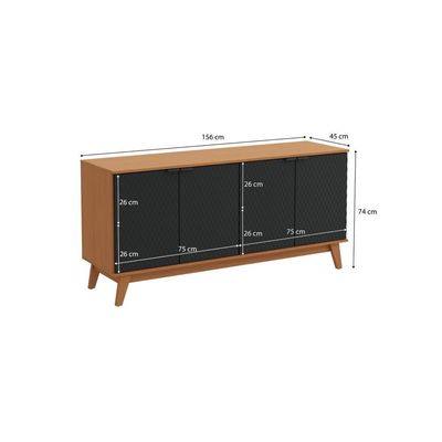 Aparador Kappesberg 4 Portas 3d Canela-preto 180cm