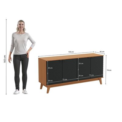 Aparador Kappesberg 4 Portas 3d Canela-preto 180cm
