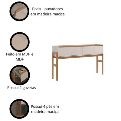 Aparador Para Sala Elegance 2 Gavetas E Pés Madeira Maciça Off White New-jequitiba Off White New-jequitiba