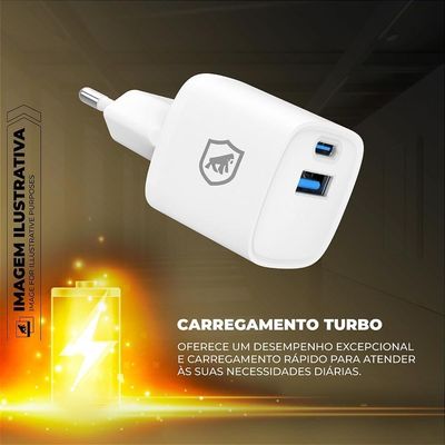 Carregador Turbo Gan Ultra Slim Tipo-c + Usb-a 20w - Exclusivo Online - Branco - Gshield