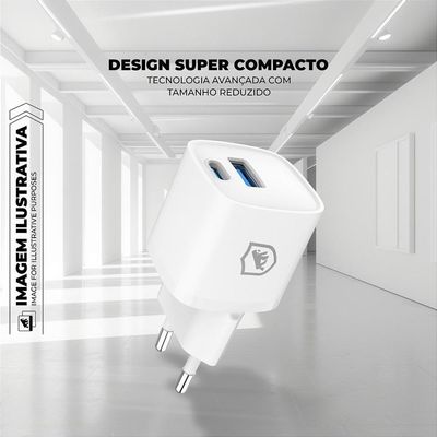 Carregador Turbo Gan Ultra Slim Tipo-c + Usb-a 20w - Exclusivo Online - Branco - Gshield