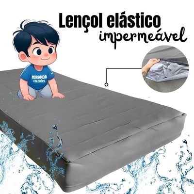 Capa Protetora Impermeável Colchão Lençol Elástico Solteiro 88x188x20cm - Cinza