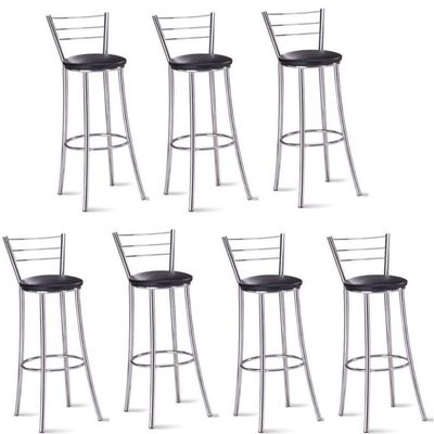 Kit 7 Banquetas Para Bancada Cromada Grazi-assento Preto
