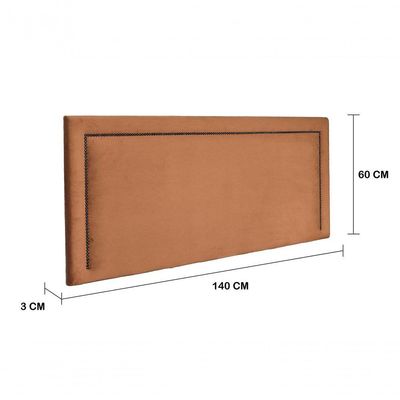 Cabeceira Casal Reta Luxo 140x60 Veludo Terracota - Tachas Fumê