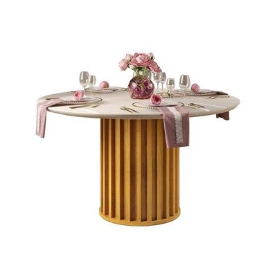 Mesa De Sala Jantar Viena C- Tampo Madeirado C- Vidro 136cm Cedro-off White - Dj Móveis