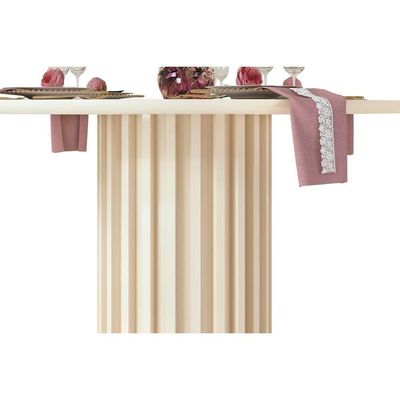 Mesa De Sala Jantar Viena C- Tampo Madeirado C- Vidro 136cm Cedro-off White - Dj Móveis