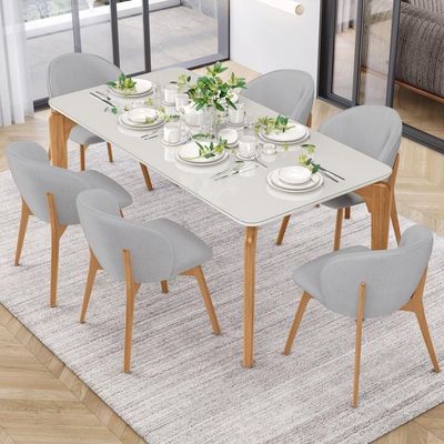 Kit 05 Cadeiras De Jantar E Estar Living Estofada Mia L02 Linho Cinza - Lyam Decor