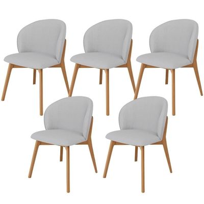 Kit 05 Cadeiras De Jantar E Estar Living Estofada Mia L02 Linho Cinza - Lyam Decor