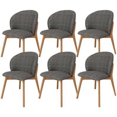 Kit 06 Cadeiras De Jantar E Estar Living Estofada Mia L02 Linho Mescla Chumbo - Lyam Decor