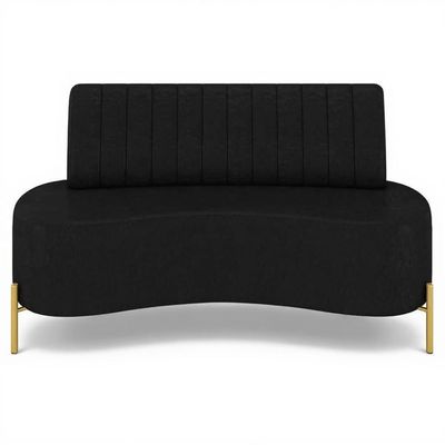 Sofá 2 Lugares 135cm Pés Aço Dourado Tamar Sintético Preto Z08 - Mpozenato