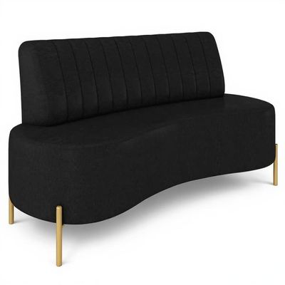 Sofá 2 Lugares 135cm Pés Aço Dourado Tamar Sintético Preto Z08 - Mpozenato
