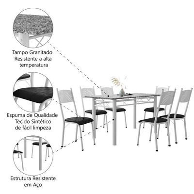 Conjunto De Mesa Sala De Jantar Sara Com 6 Cadeiras Tubular