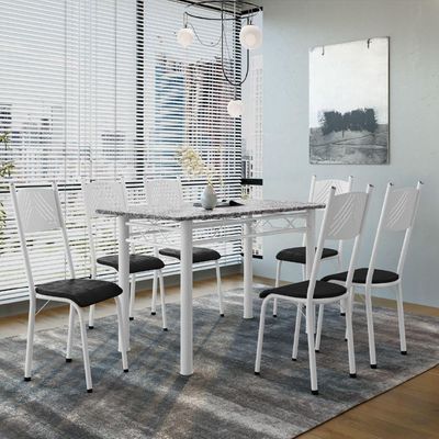 Conjunto De Mesa Sala De Jantar Sara Com 6 Cadeiras Tubular