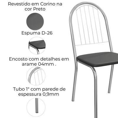 Kit 2 Cadeiras Cromada Sala Jantar 2C077CR Corino Kappesberg Preto