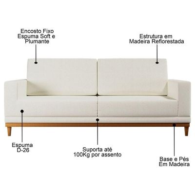 Sofá Kayrós 200Cm 3 Lugares D05 Linho Cru - Mpozenato