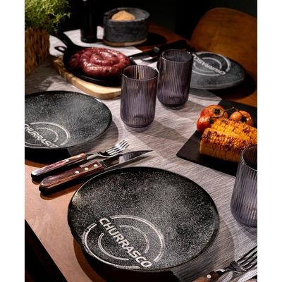 Jogo 12 Pratos Churrasco Porcelana 25cm Carbon Mesa Posta Churrascaria Tramontina