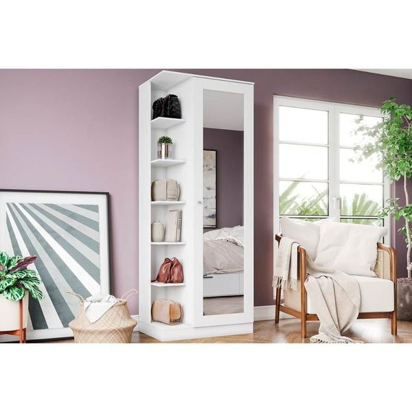 Armário Sapateira Quarto Duetto C/ 1 Porta C/ Espelho Branco - Henn Armário Sapateira Quarto Duetto C/ 1 Porta C/ Espelho Branco - Henn