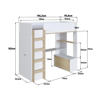 Cama Infantil Alta Multifuncional Office Solteiro Armário Escrivaninha Branca