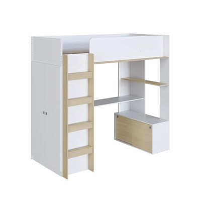 Cama Infantil Alta Multifuncional Office Solteiro Armário Escrivaninha Branca