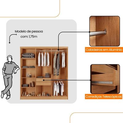 Guarda Roupa Casal Heros 6 Portas E 2 Gavetas Moderna Naturalle/off White