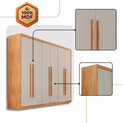 Guarda Roupa Casal Heros 6 Portas E 2 Gavetas Moderna Naturalle/off White