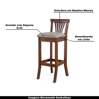 Kit 2 Banquetas Alta Madeira Maciça Pontes Linho Off White/Imbuia - Gran Belo