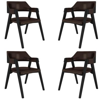 Kit 4 Cadeiras Sala de Jantar e Jogos Carteados Madeira Maciça Poker PU Marrom/Preto G42 - Gran Belo