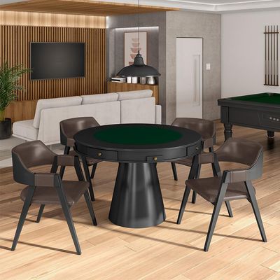 Cadeira Sala de Jantar e Jogos Carteados Madeira Maciça Poker PU Marrom/Preto G42 - Gran Belo