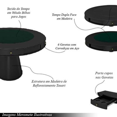 Conjunto Mesa de Jogos Carteado Bellagio Tampo Reversível e 6 Cadeiras Madeira Poker Base Cone PU Marrom/Preto G42 - Gran Belo