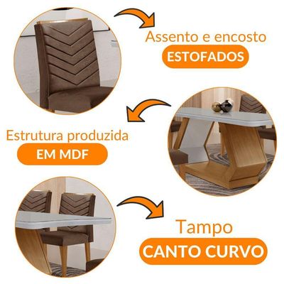 Mesa De Jantar Alvorada 180cm Com 6 Cadeiras Liz Moderna Veludo Marrom/off White/imbuia