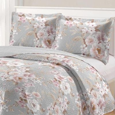 Kit Cobre Leito Colcha Daily Casal 3 Peças Dupla Face Estampado Floral - Floral 17 - 100% Poliéster