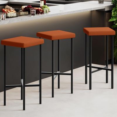 Kit 04 Banquetas Alta Bar Cozinha Sala De Jantar Preto Stella L02 Tecido Terracota - Lyam Decor