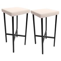 Kit 02 Banquetas Alta Bar Cozinha Sala De Jantar Preto Stella L02 Suede Bege - Lyam Decor