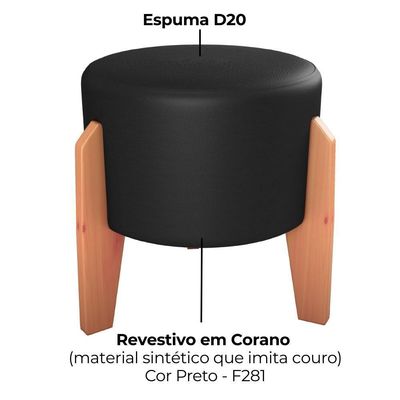 Puff Decorativo Para Sala Luxo 44x44 Cm Corano Milani Store Preto