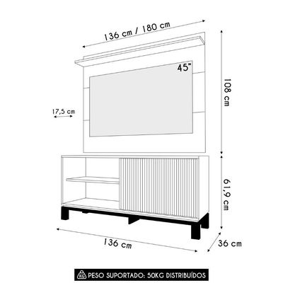 Painel Para Tv 45 Pol E Rack Bancada 136cm Lucca Areia/freijó C01 - Mpozenato