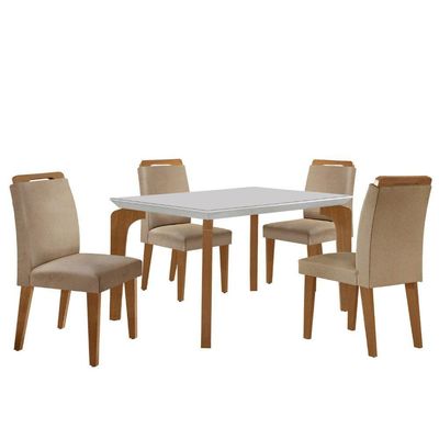 Conjunto Mesa Liz 120cm Com Vidro 4 Cadeiras Athenas Moderna Turim Off White Imbuia