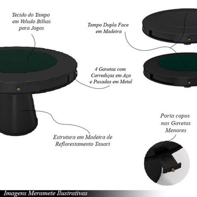 Conjunto Mesa de Jogos Carteado Bellagio Tampo Reversível e 4 Cadeiras Madeira Poker Base Cone PU Marrom/Preto G42 - Gran Belo