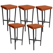 Kit 05 Banquetas Alta Bar Cozinha Sala De Jantar Preto Stella L02 Tecido Terracota - Lyam Decor