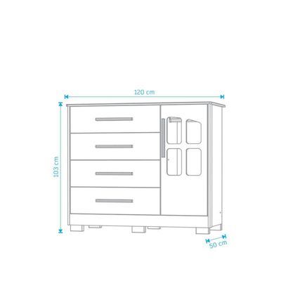 Cômoda Infantil Charlô 1 Porta 4 Gavetas - Móveis Peroba Branco Brilho